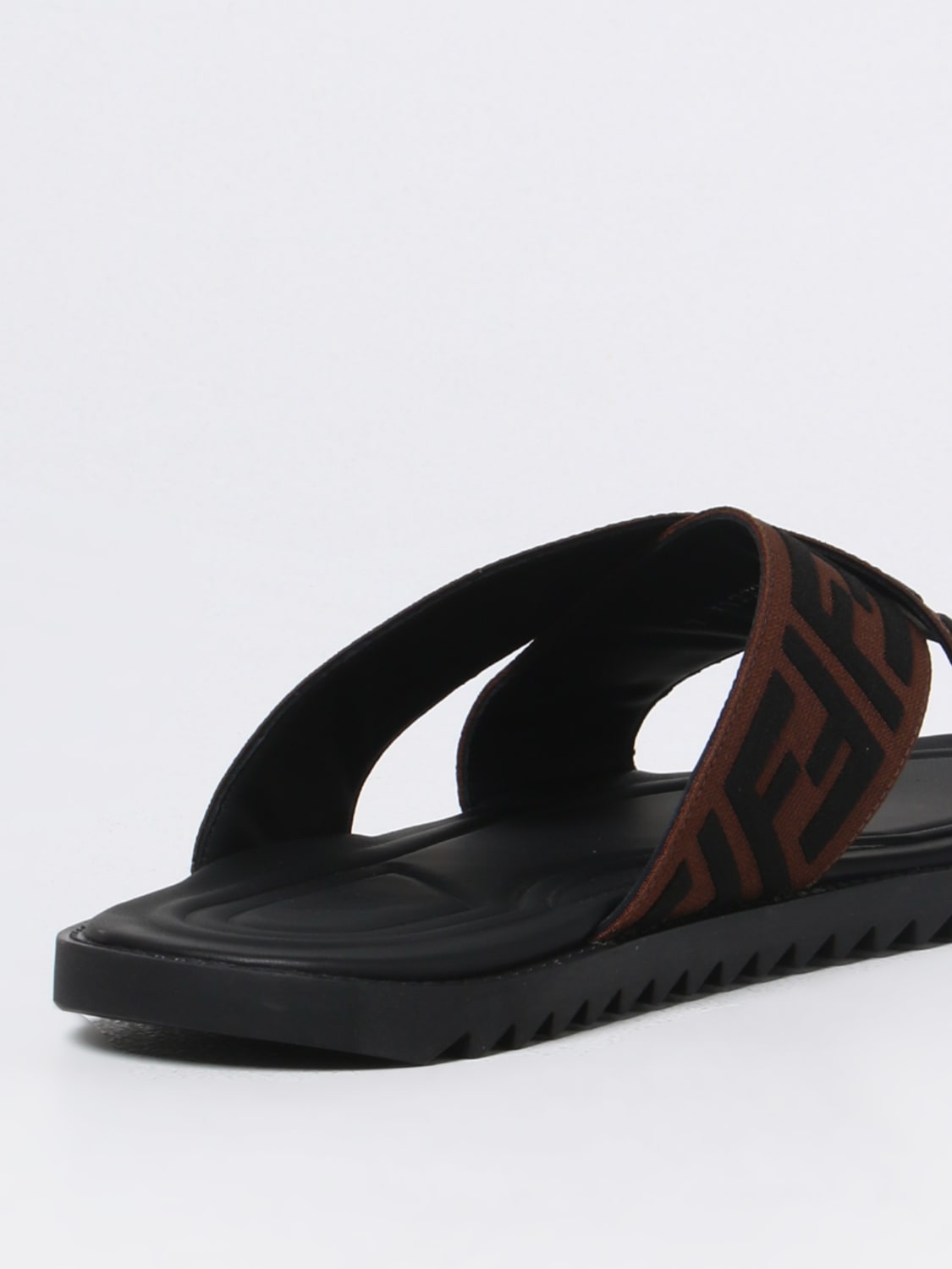 FENDI: fabric slides with embossed monogram - Brown | Fendi sandals ...