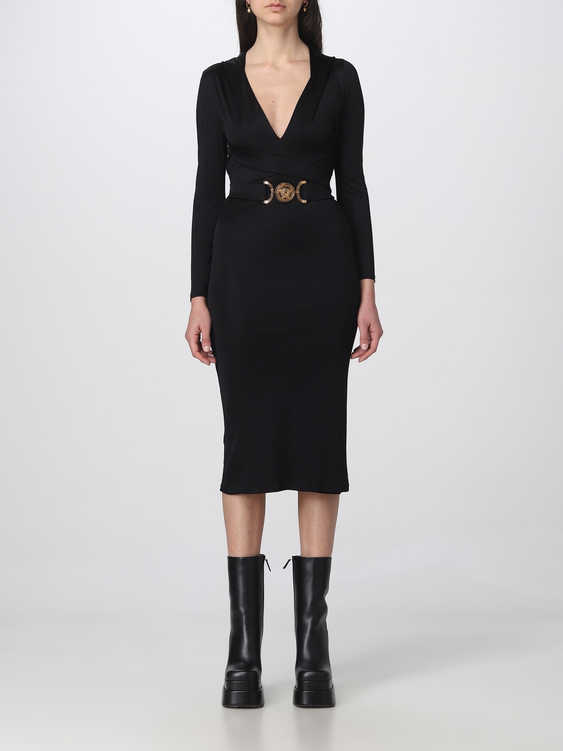 para ver trompeta brazo VERSACE: Vestido para mujer, Negro | Vestido Versace 10090181A00572 en  línea en GIGLIO.COM
