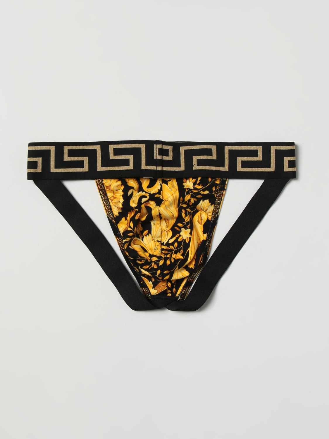 VERSACE: Baroque jock strap in stretch cotton - Black | Versace ...