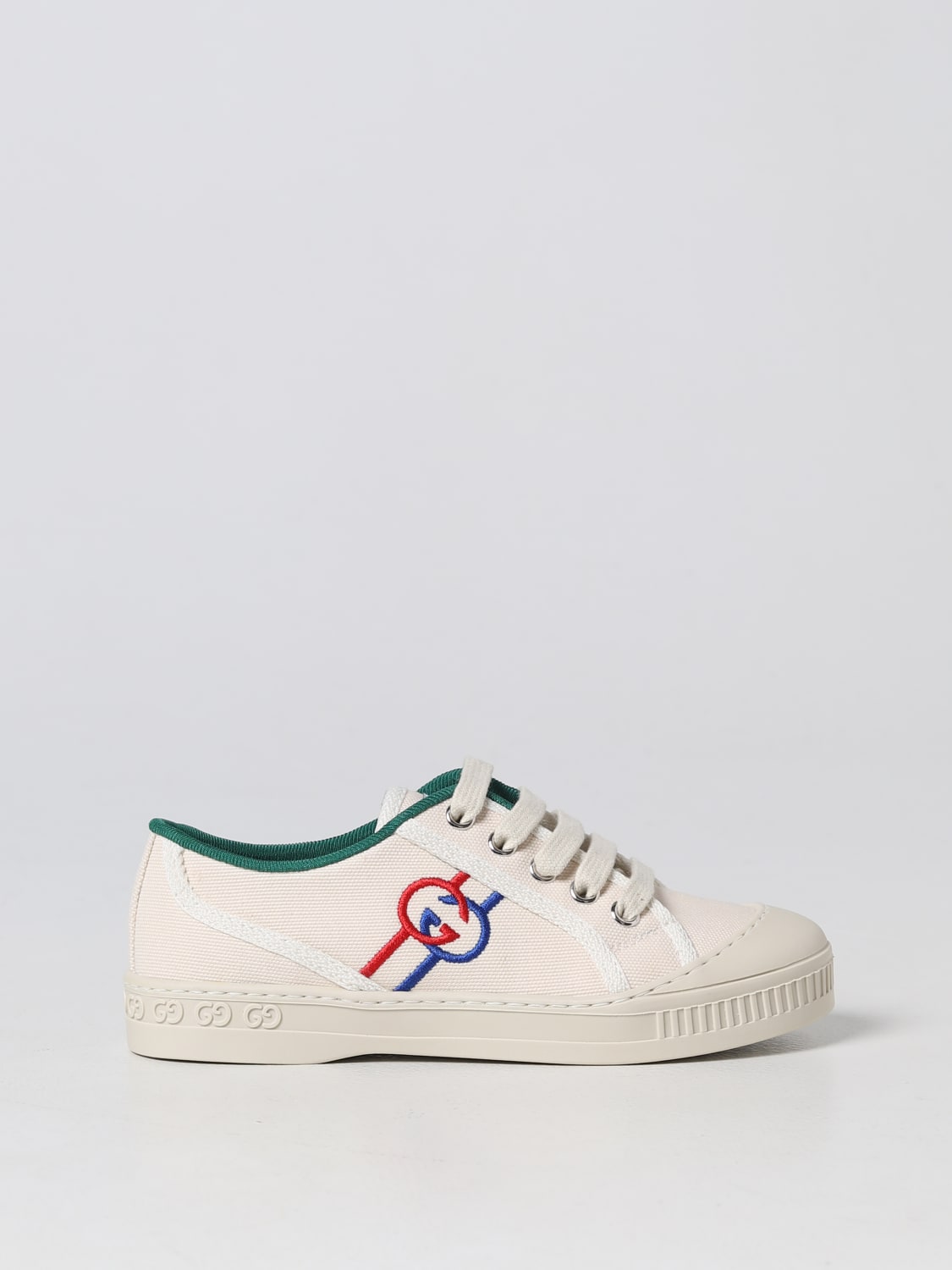 GUCCI: cotton canvas sneakers - Yellow Cream | Gucci shoes 725052FABAT on GIGLIO.COM
