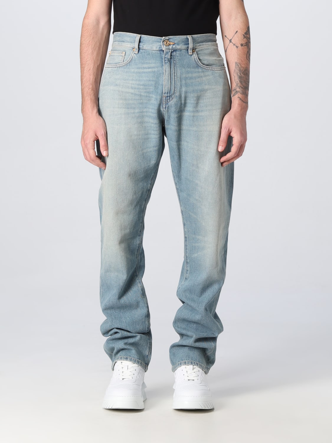 VERSACE: Medusa jeans in denim - Blue | Versace jeans 10078371A05561 on GIGLIO.COM