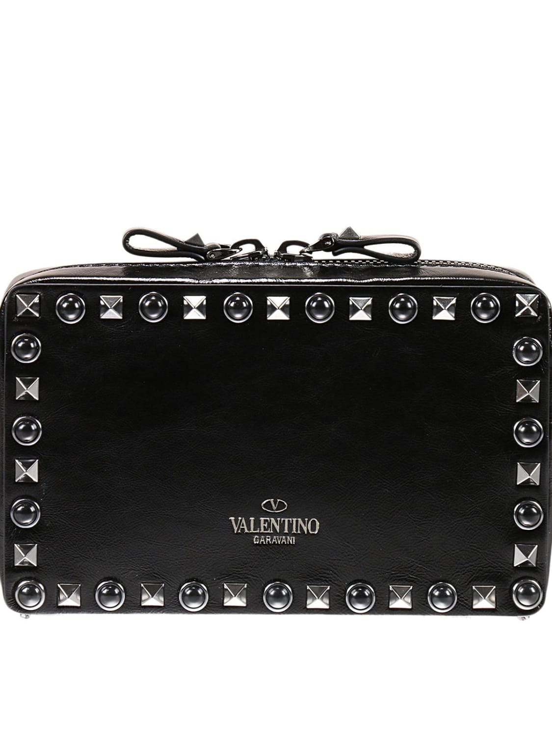 GARAVANI: Guitar rockstud rolling noir satchel with studs and stones - Black | Valentino Garavani mini bag LW0B0127 WKU online on GIGLIO.COM