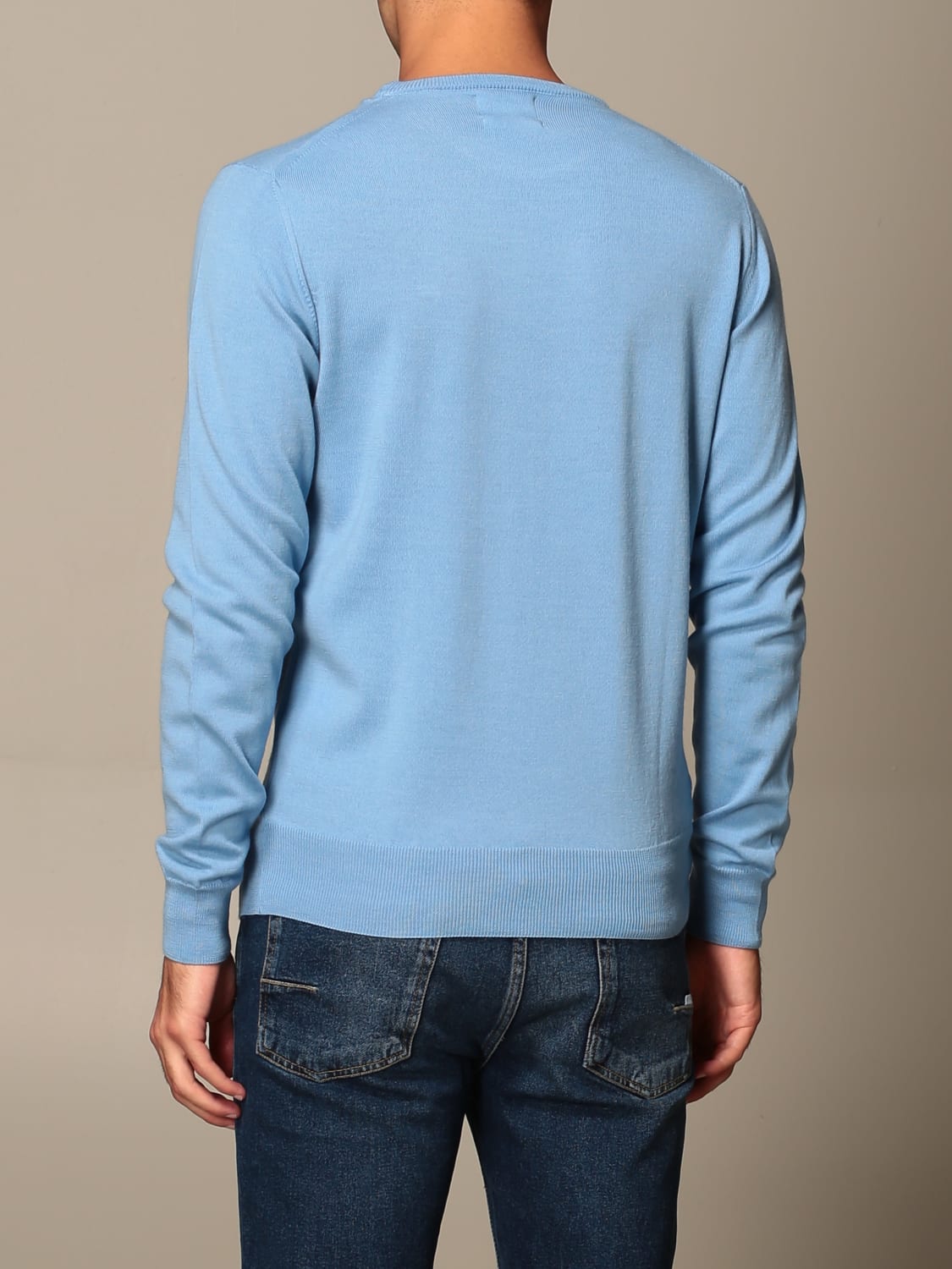 Men's Merino Wool Crew Neck Sweater: Blue-Grey