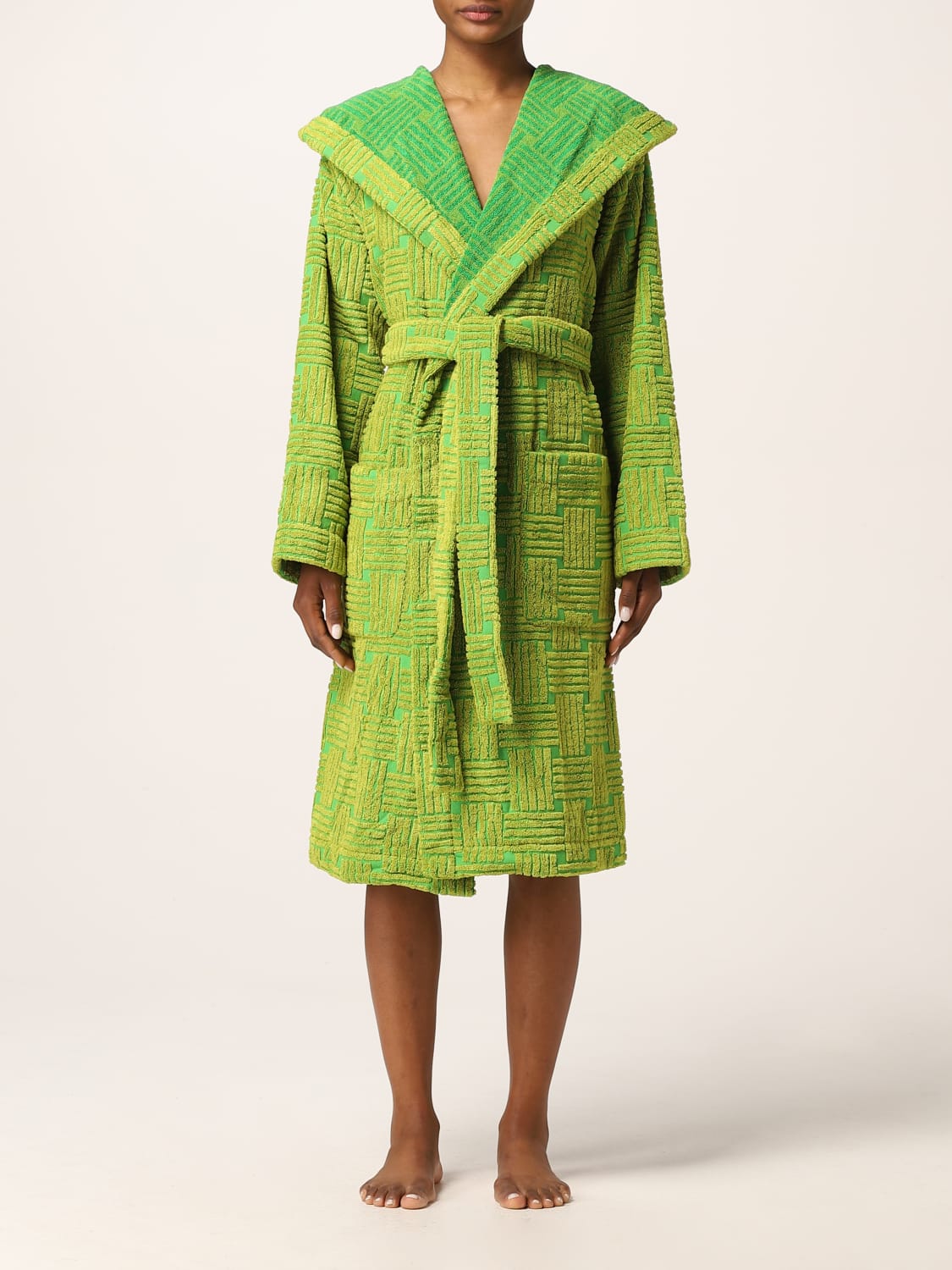 indbildskhed over Specificitet BOTTEGA VENETA: intreccio cotton bathrobe - Green | Bottega Veneta bathrobe  656096V1MY0 online at GIGLIO.COM