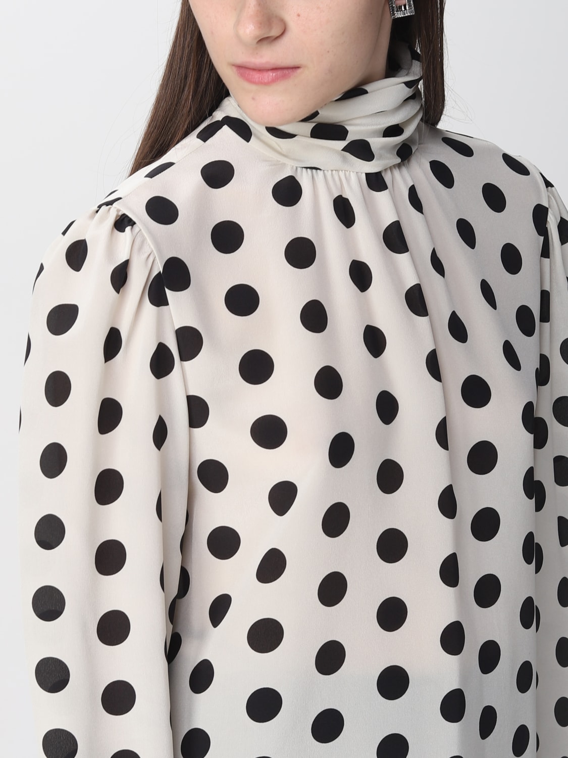 Zara - Ruffled Polka Dot Shirt - Black White - Women