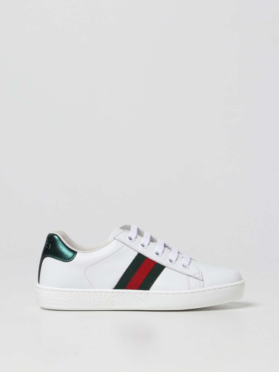 GUCCI: leather sneakers - White | shoes online at GIGLIO.COM