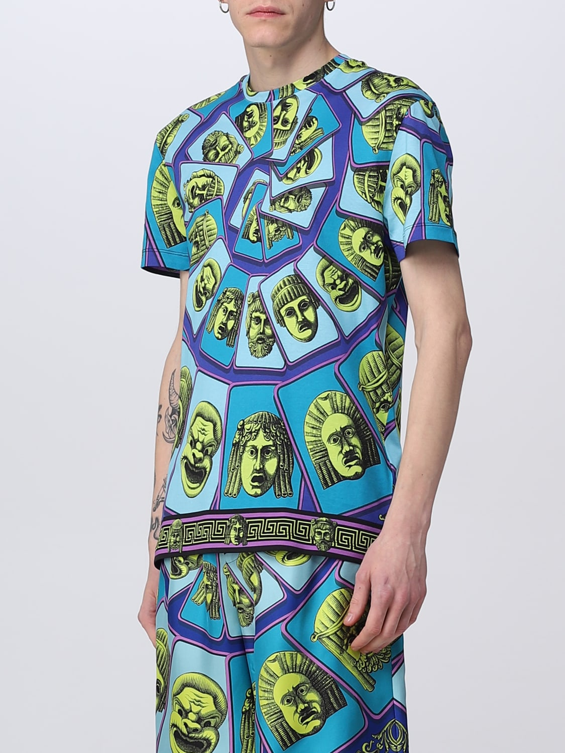 VERSACE Le Maschere cotton tshirt Gnawed Blue Versace tshirt