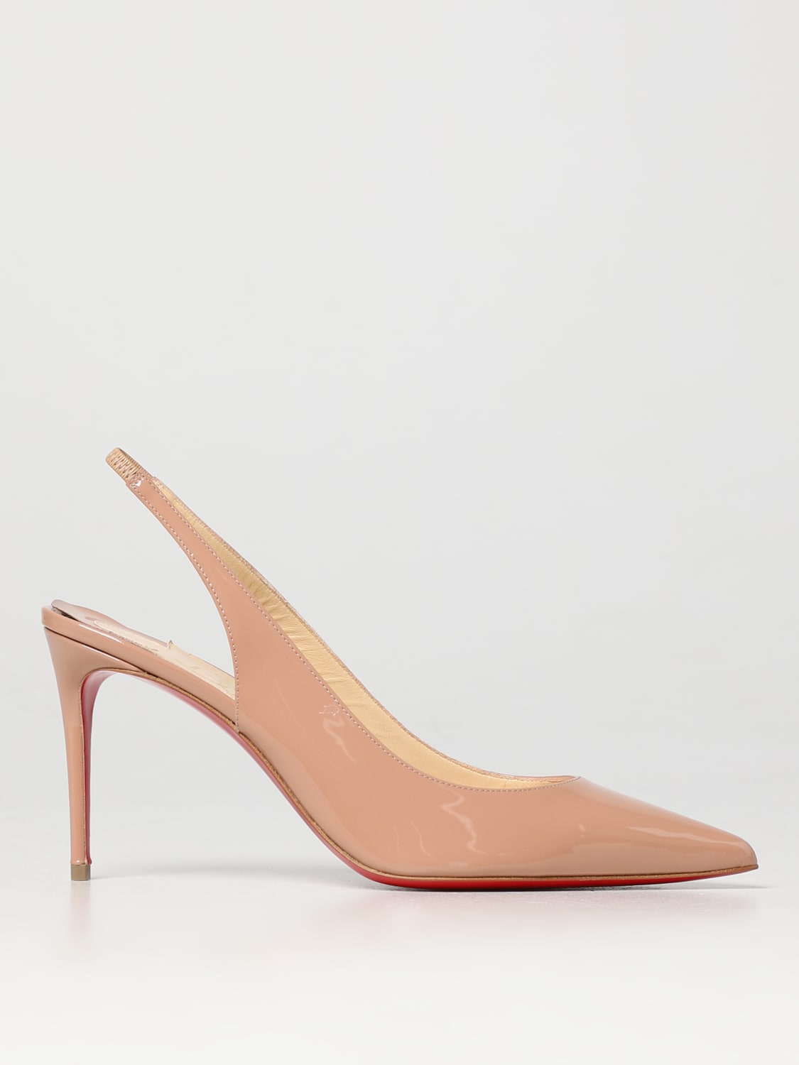 CHRISTIAN LOUBOUTIN: patent leather slingback - Nude | Christian Louboutin high heel shoes 3210598 online at GIGLIO.COM