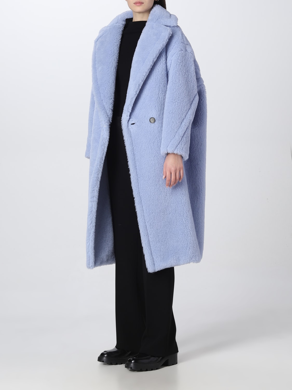 Max Mara: Teddy Wool And Silk Blend Coat - Gnawed Blue | Max Mara Coat  2310110331600 Online On Giglio.Com