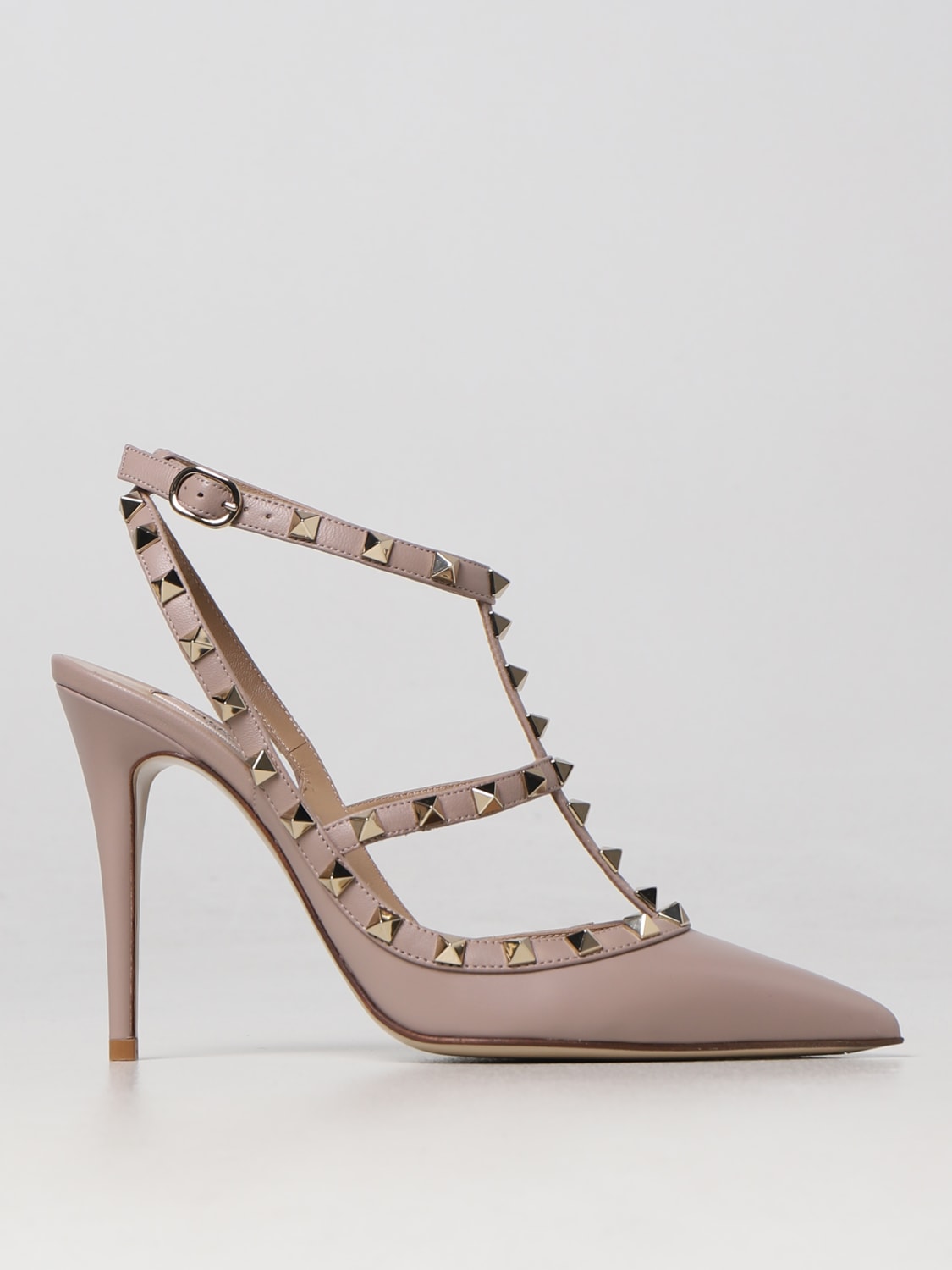 VALENTINO GARAVANI: leather pumps with Studs - Blush Pink | Valentino Garavani heel shoes 2W2S0393VOD online on