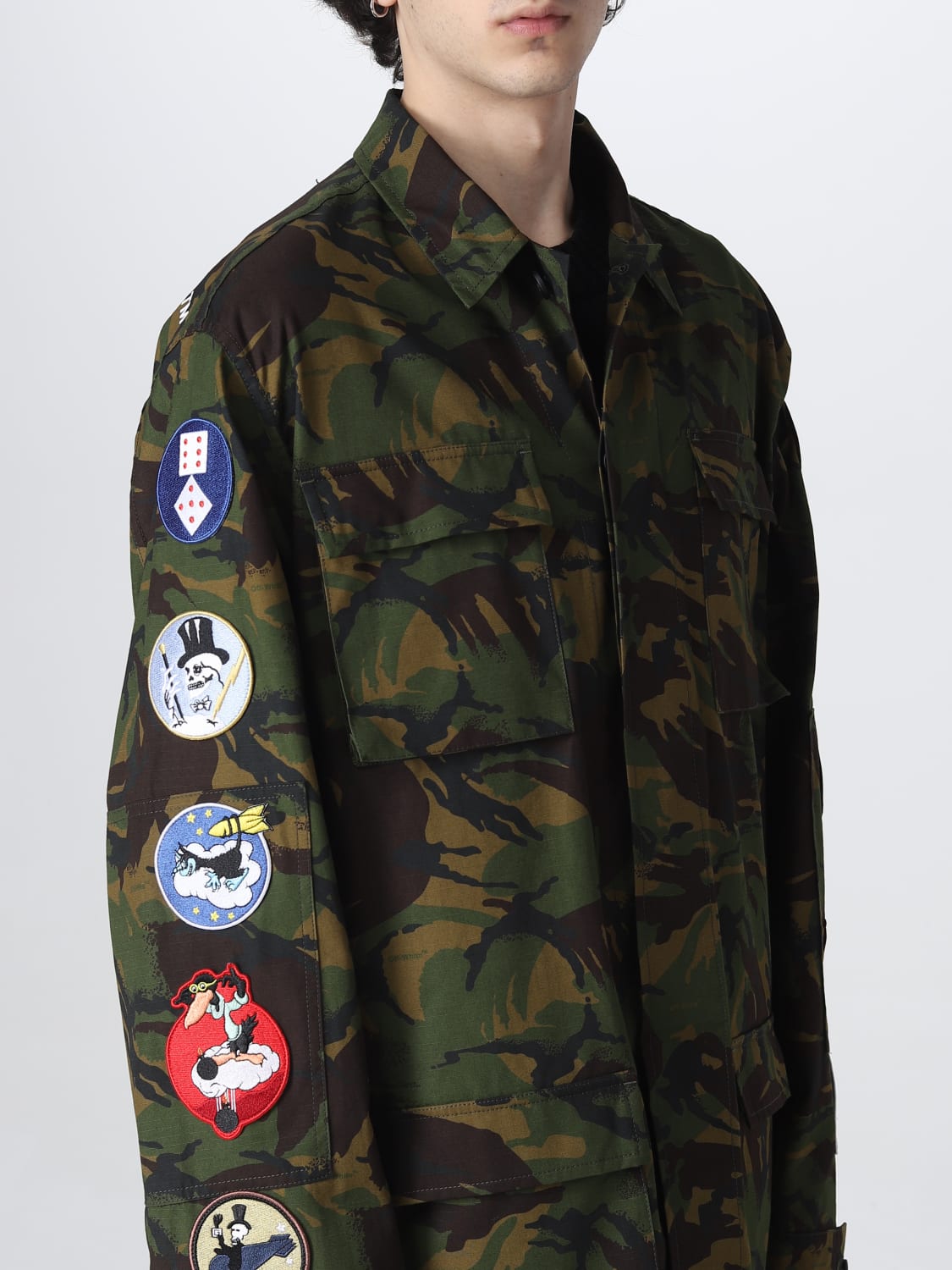OFF-WHITE: jacket in camouflage print cotton - | jacket OMEL001C99FAB001 online on GIGLIO.COM