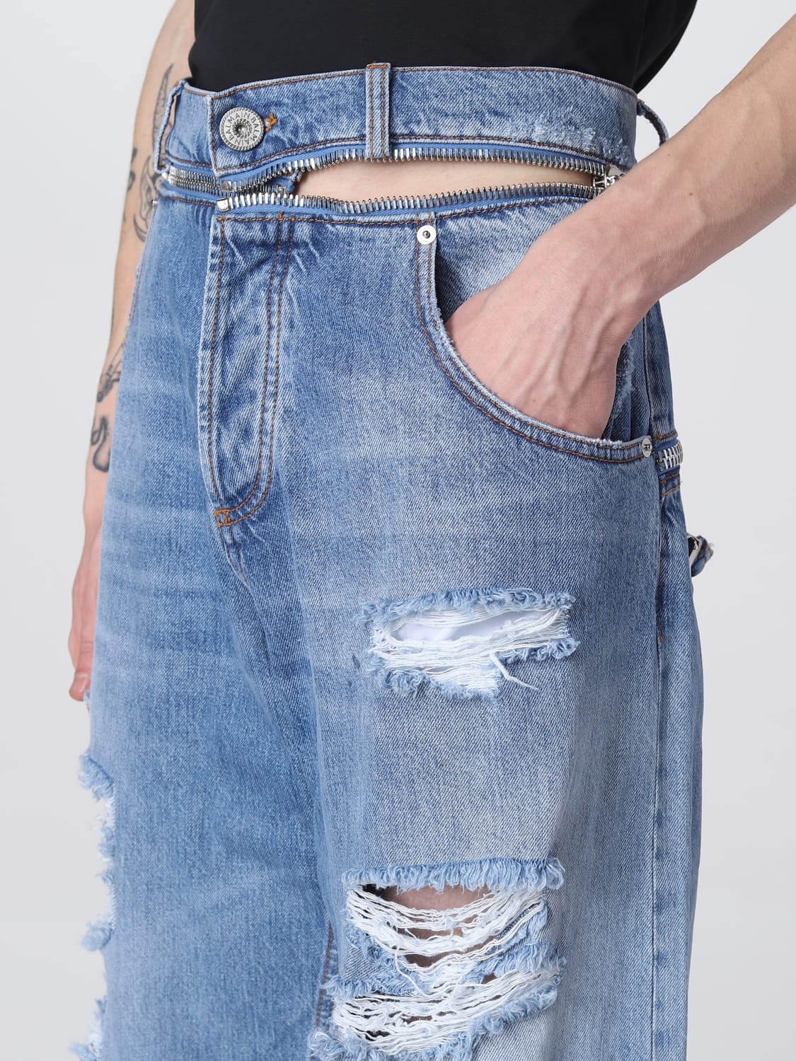 BALMAIN: jeans ripped denim - Denim | Balmain jeans AH1ML070DC98 online on GIGLIO.COM