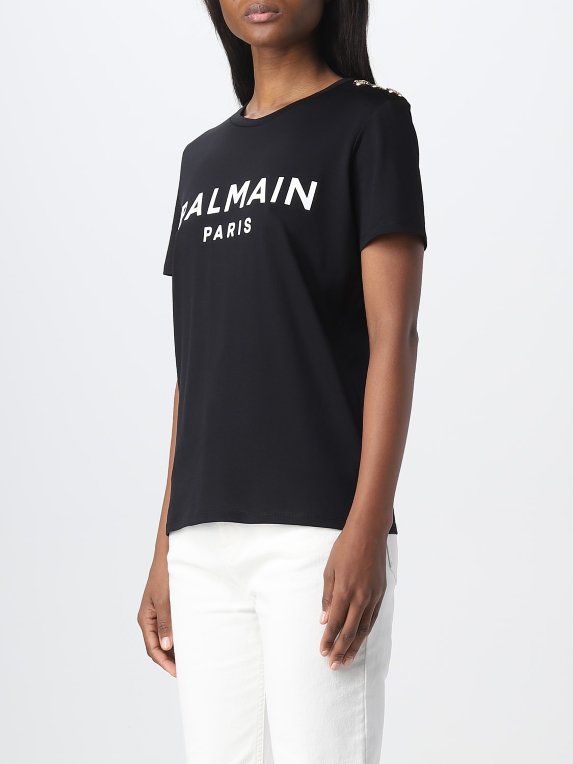 BALMAIN: cotton t-shirt logo - Black | Balmain t-shirt AF1EF005BB02 online at GIGLIO.COM