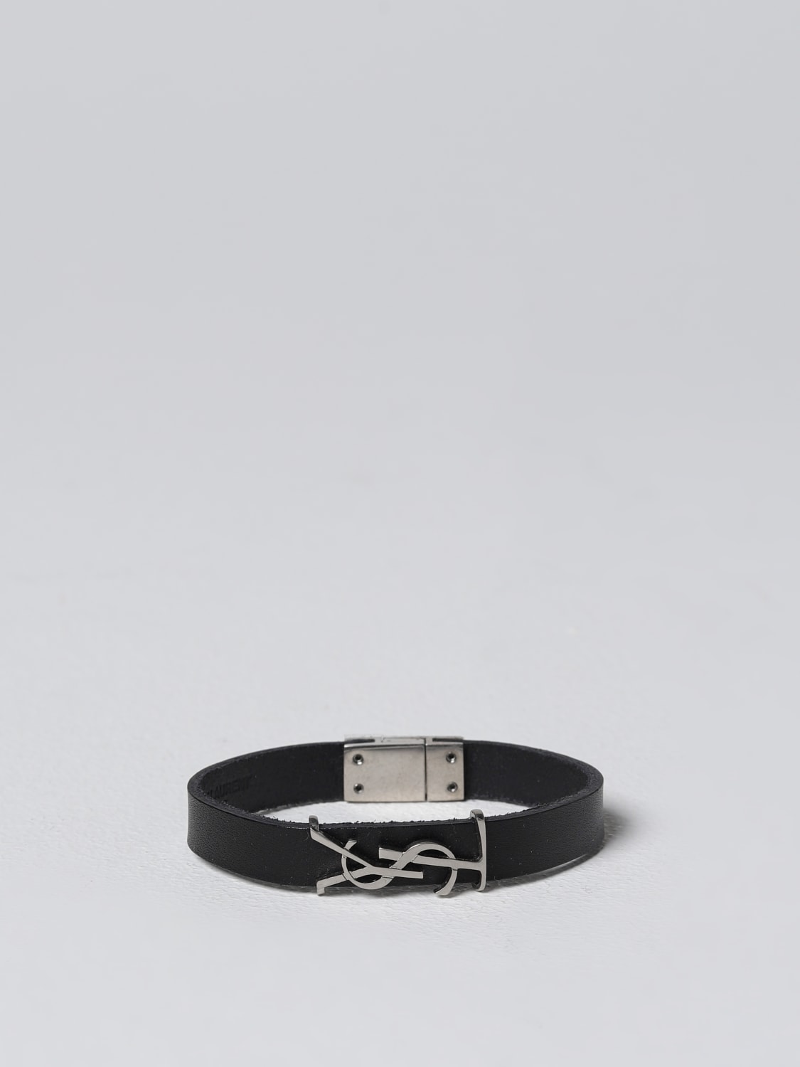 Saint Laurent Leather Ysl Monogram Double-Wrap Bracelet, Black