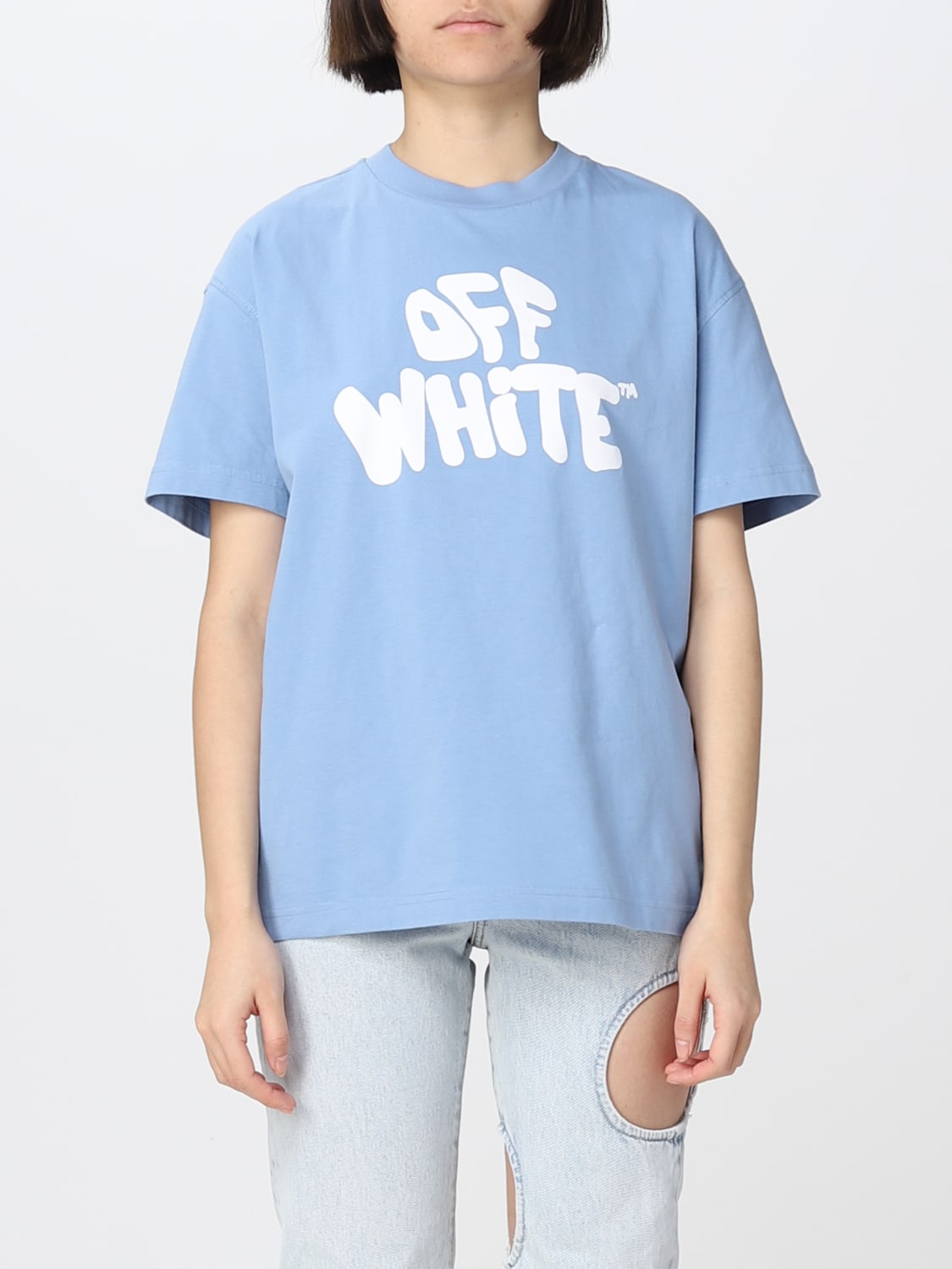 OFF-WHITE: cotton T-shirt print - | Off-White t-shirt OWAA089S23JER017 online at GIGLIO.COM