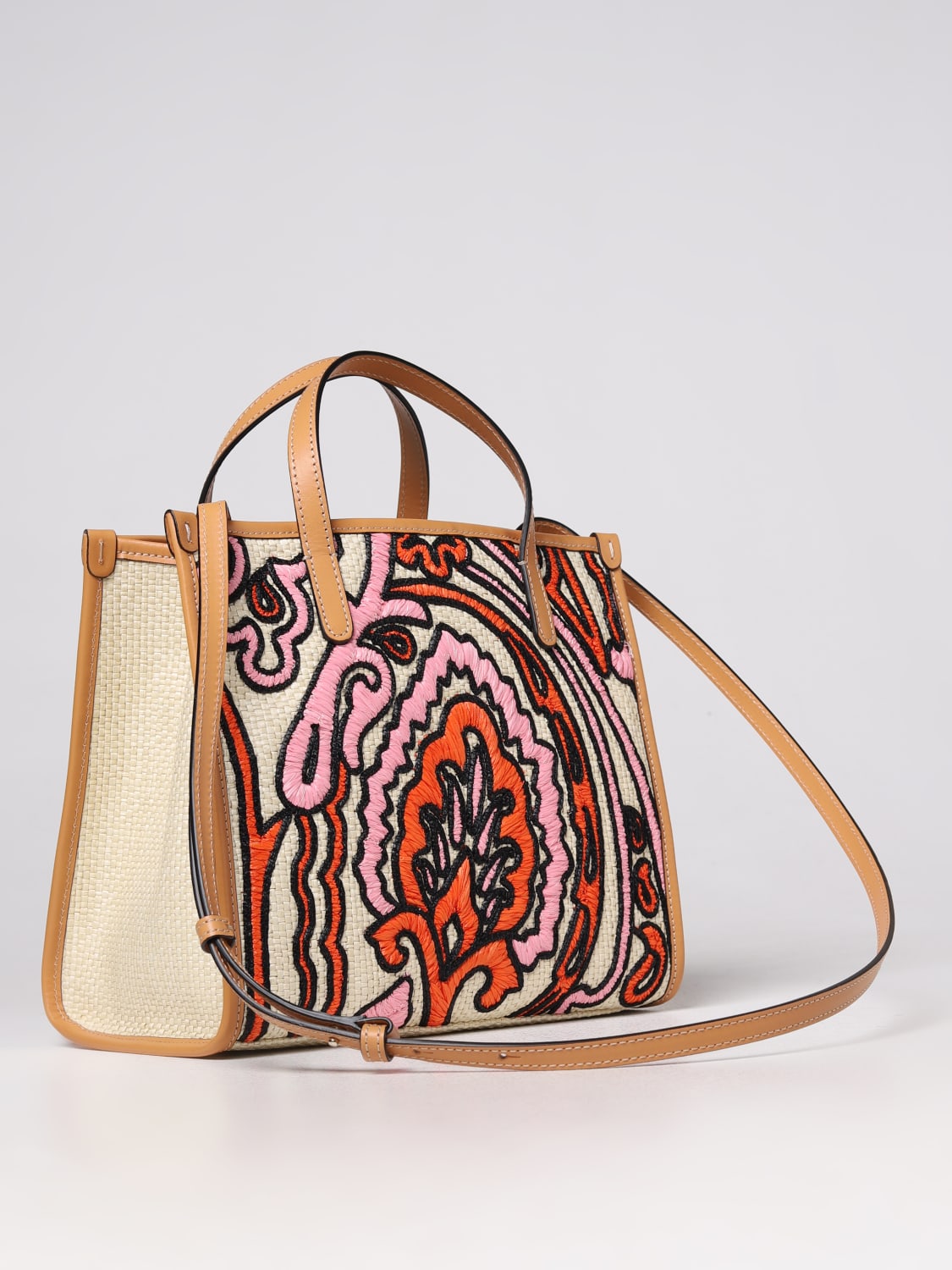 ETRO Globetrotter Pattern Canvas Shopping Tote Bag for Women