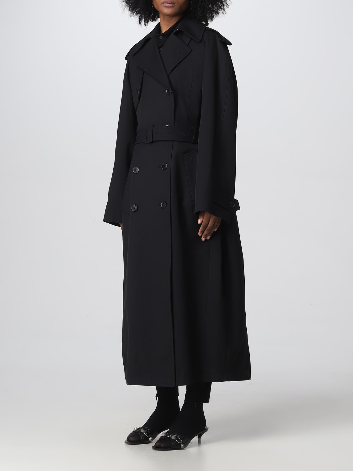 BALENCIAGA: trench coat in wool blend - Black | Balenciaga trench coat ...