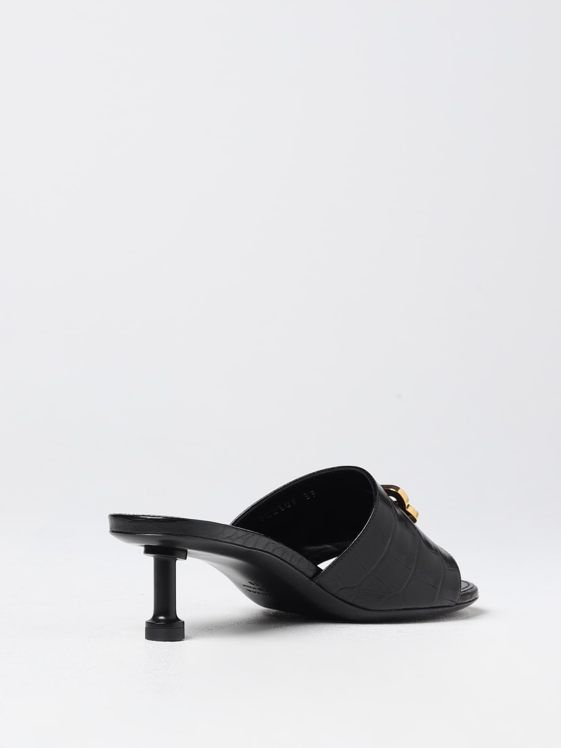 BALENCIAGA: Groupie Mules in crocodile print leather - Black | heeled sandals 722309WBED1 online on GIGLIO.COM