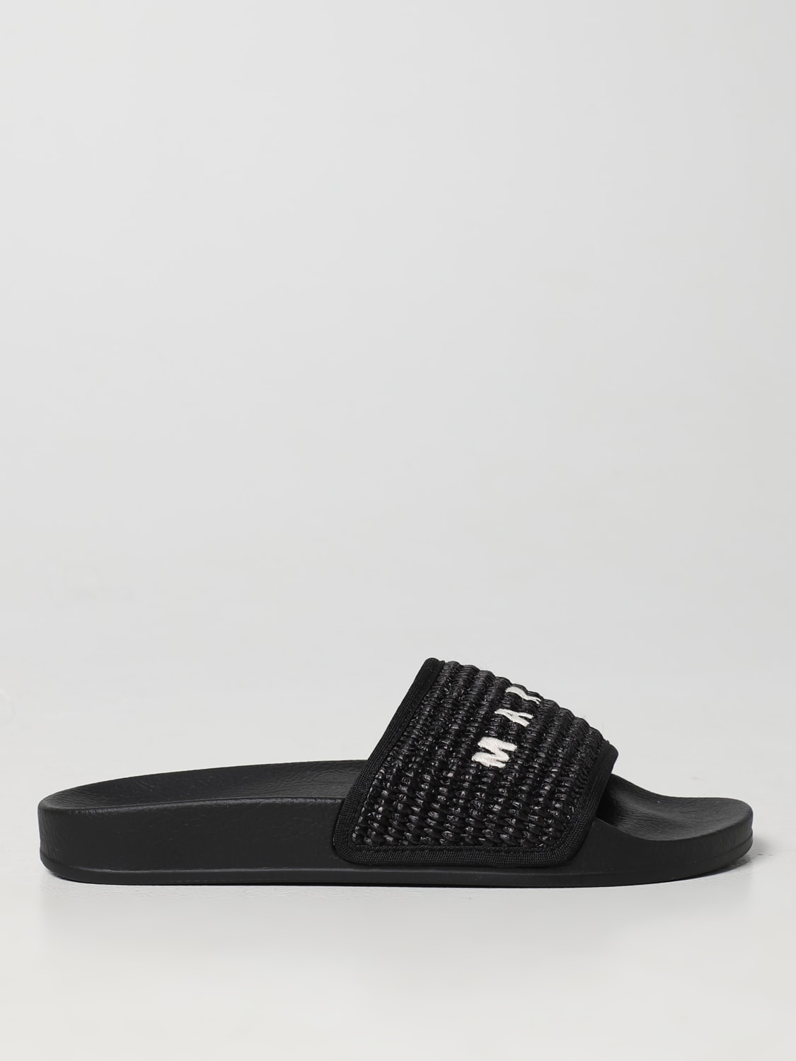 Marni Outlet: sliders in woven raffia - Black | Marni flat sandals