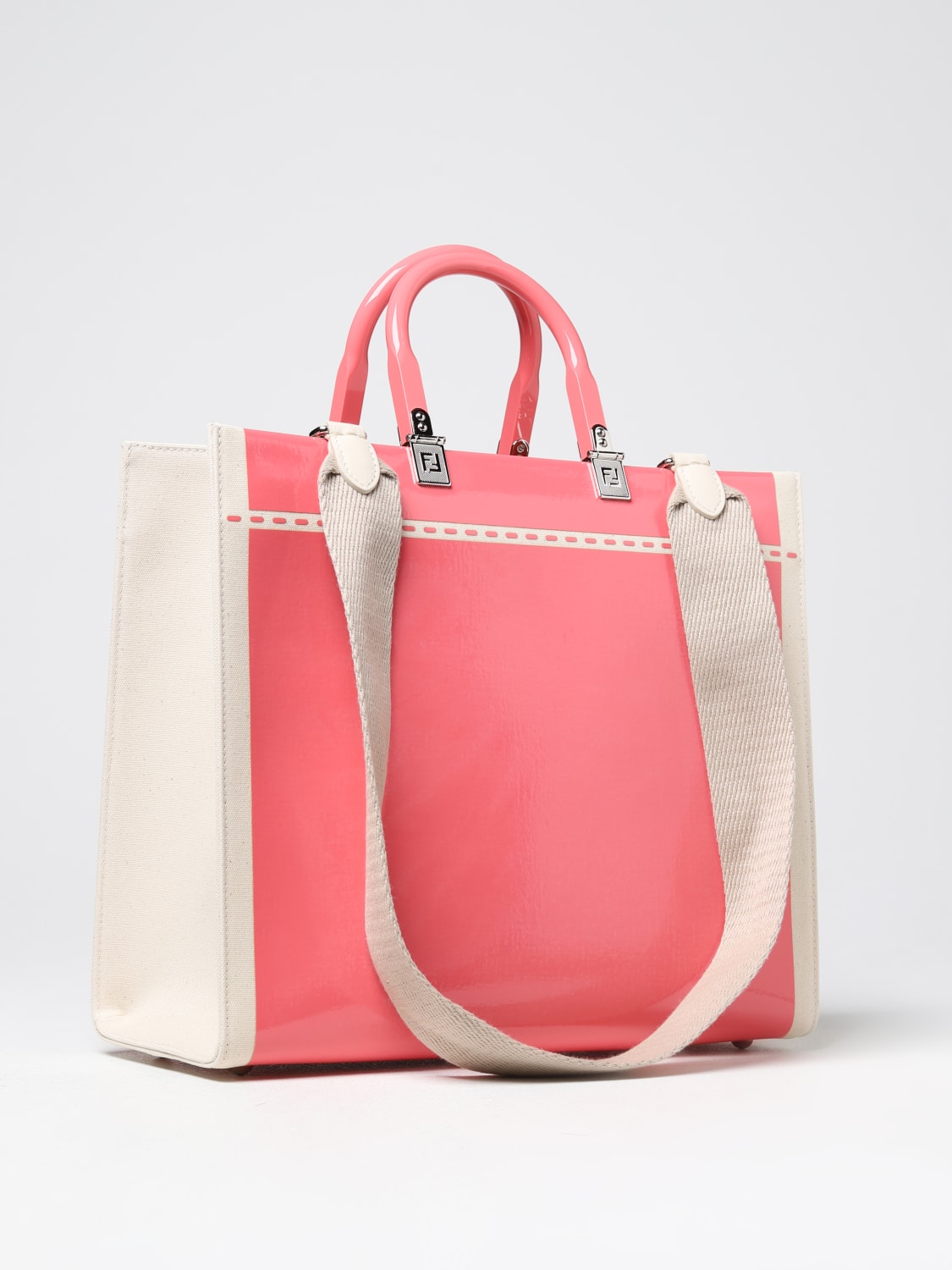 Fendi Outlet: Sunshine bag in canvas and patent leather - Pink | Fendi ...