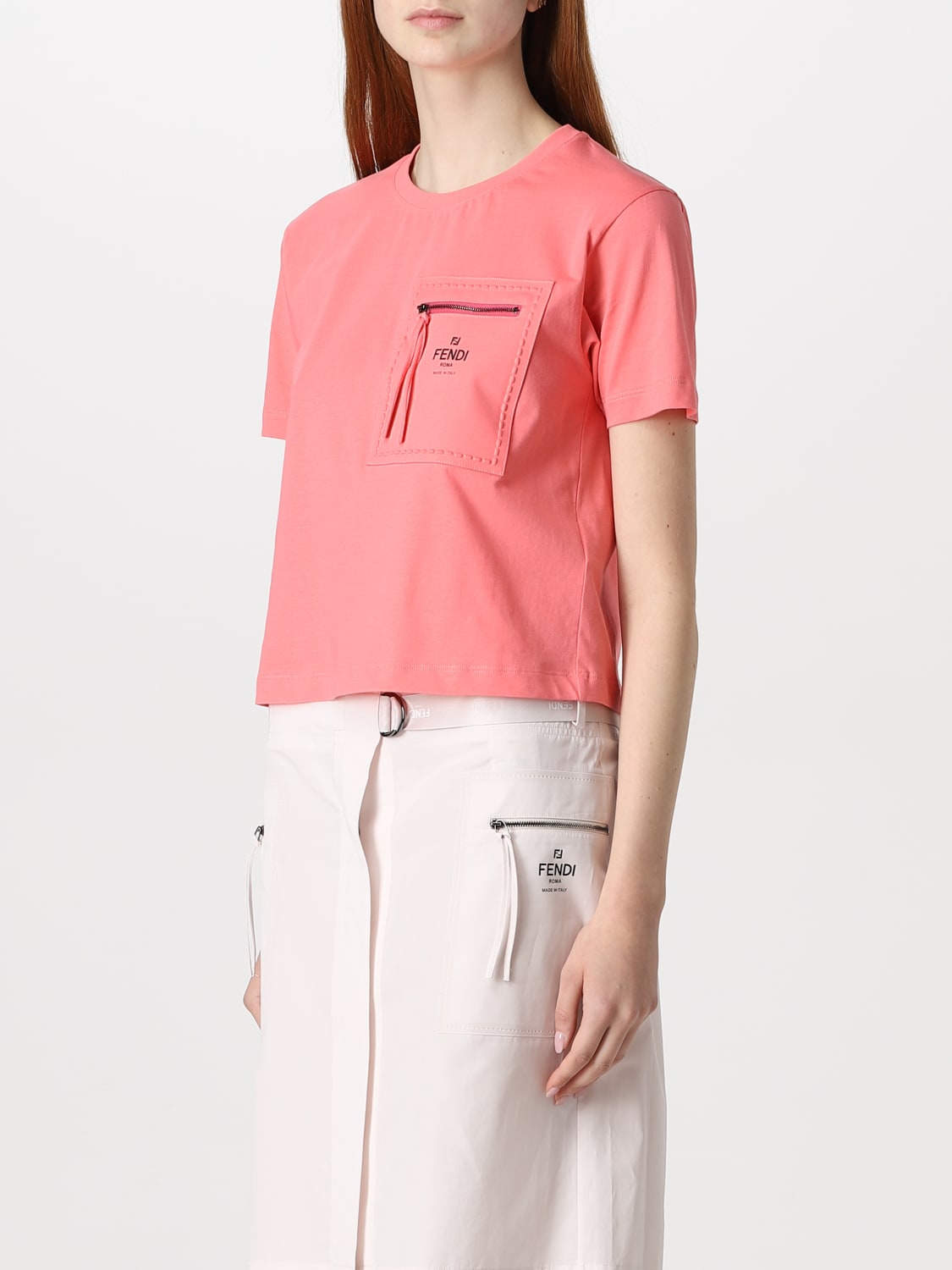 FENDI: cotton T-shirt - Pink | Fendi t-shirt FS7389ANQS online on ...