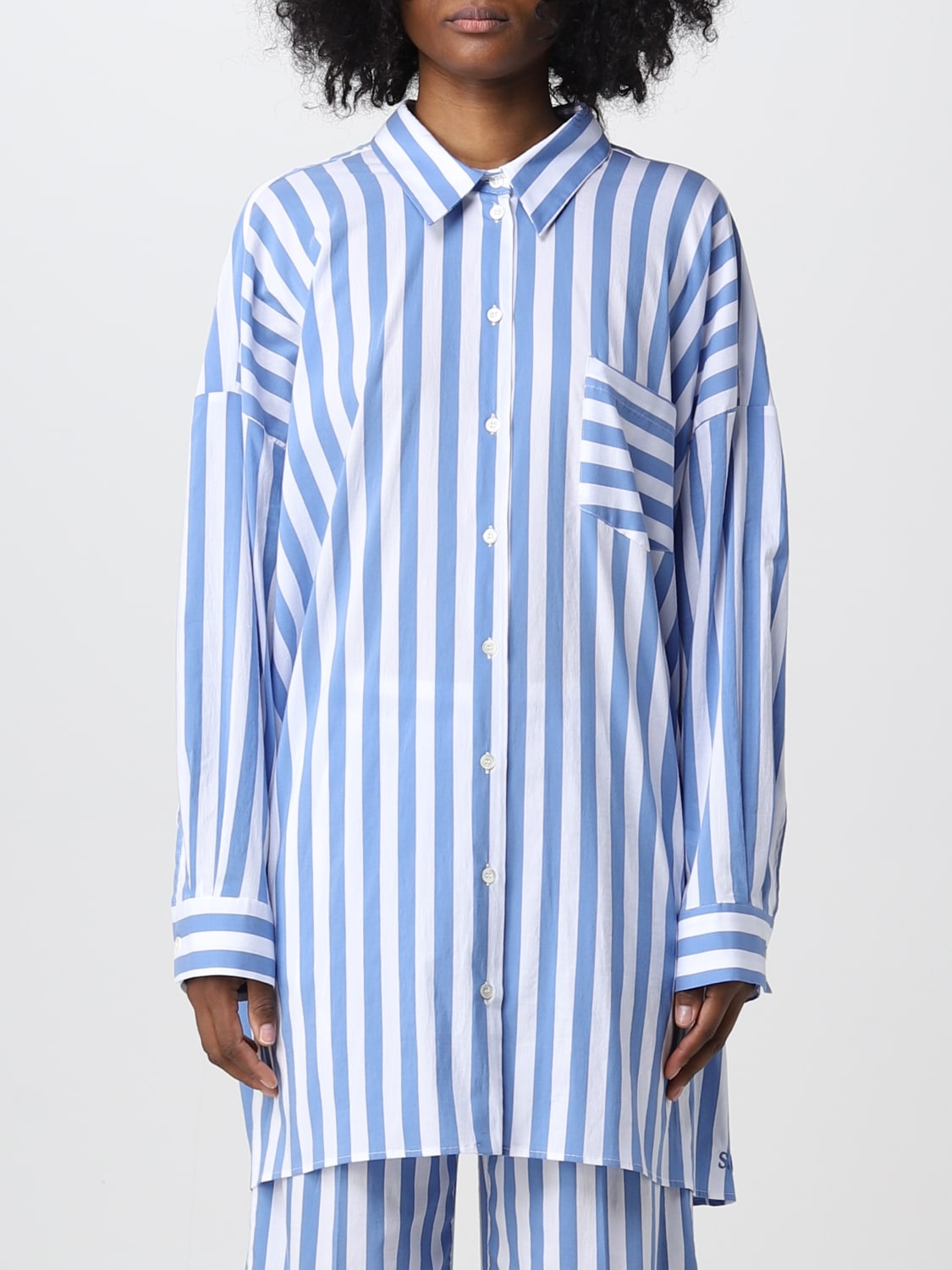 Monki oversized shirt in blue and white stripe