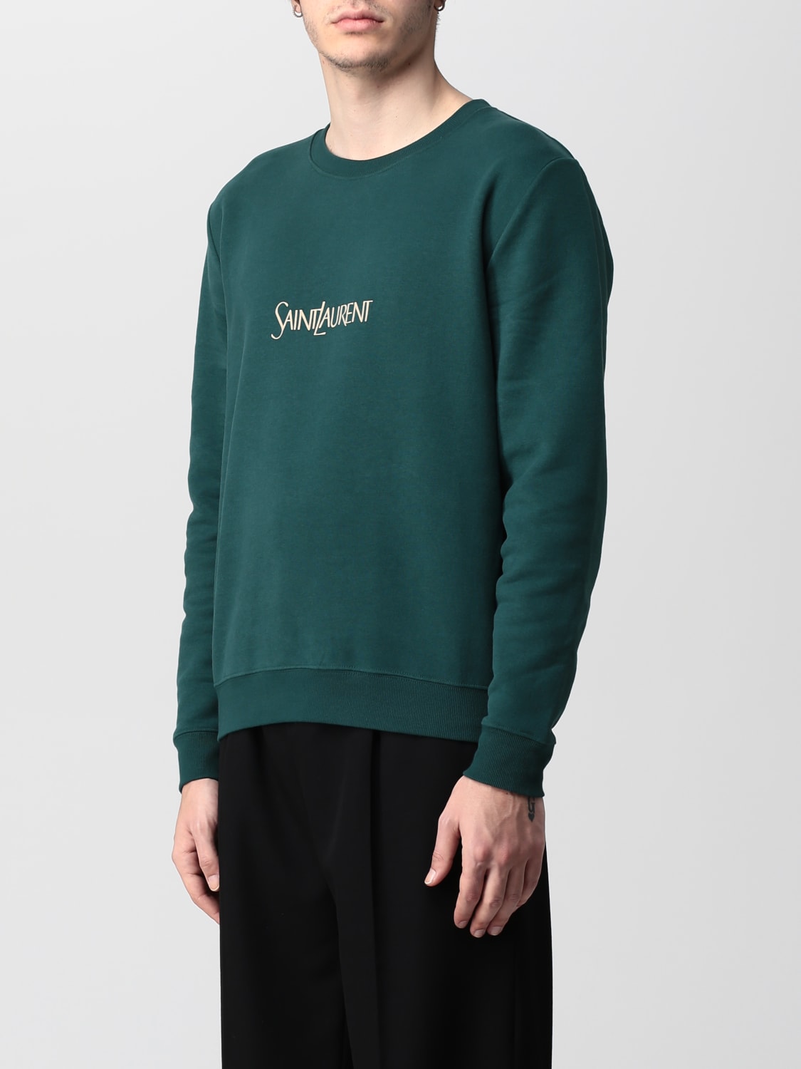 SAINT LAURENT: organic cotton sweatshirt - Green | Saint Laurent ...