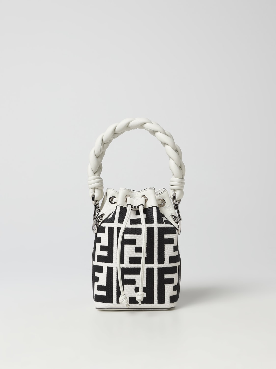 FENDI: Mon Tresor bucket bag in canvas with logo - White