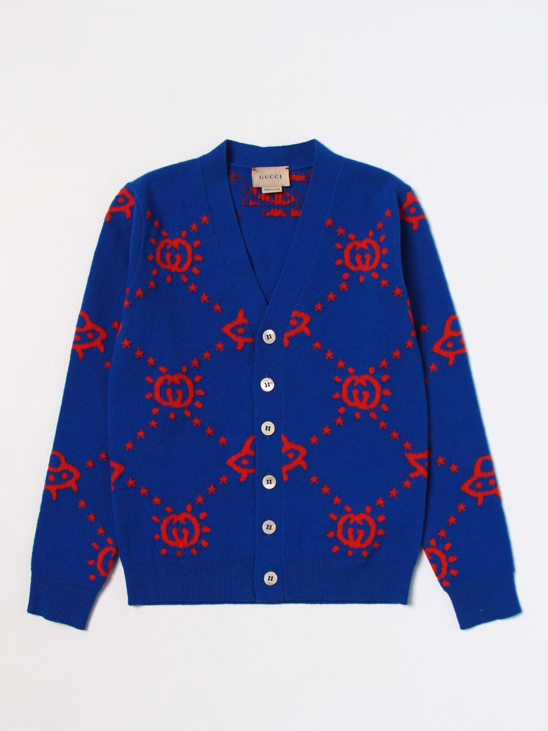 GUCCI: wool cardigan - Blue  Gucci sweater 748025XKDAC online at