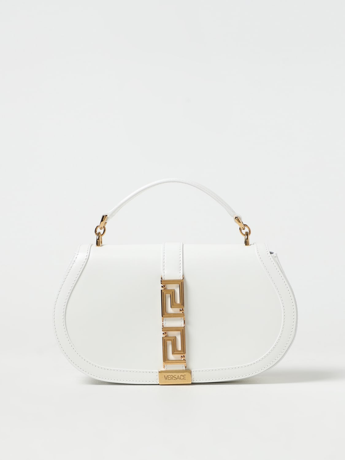 Greca Goddess Mini Leather Shoulder Bag in White - Versace