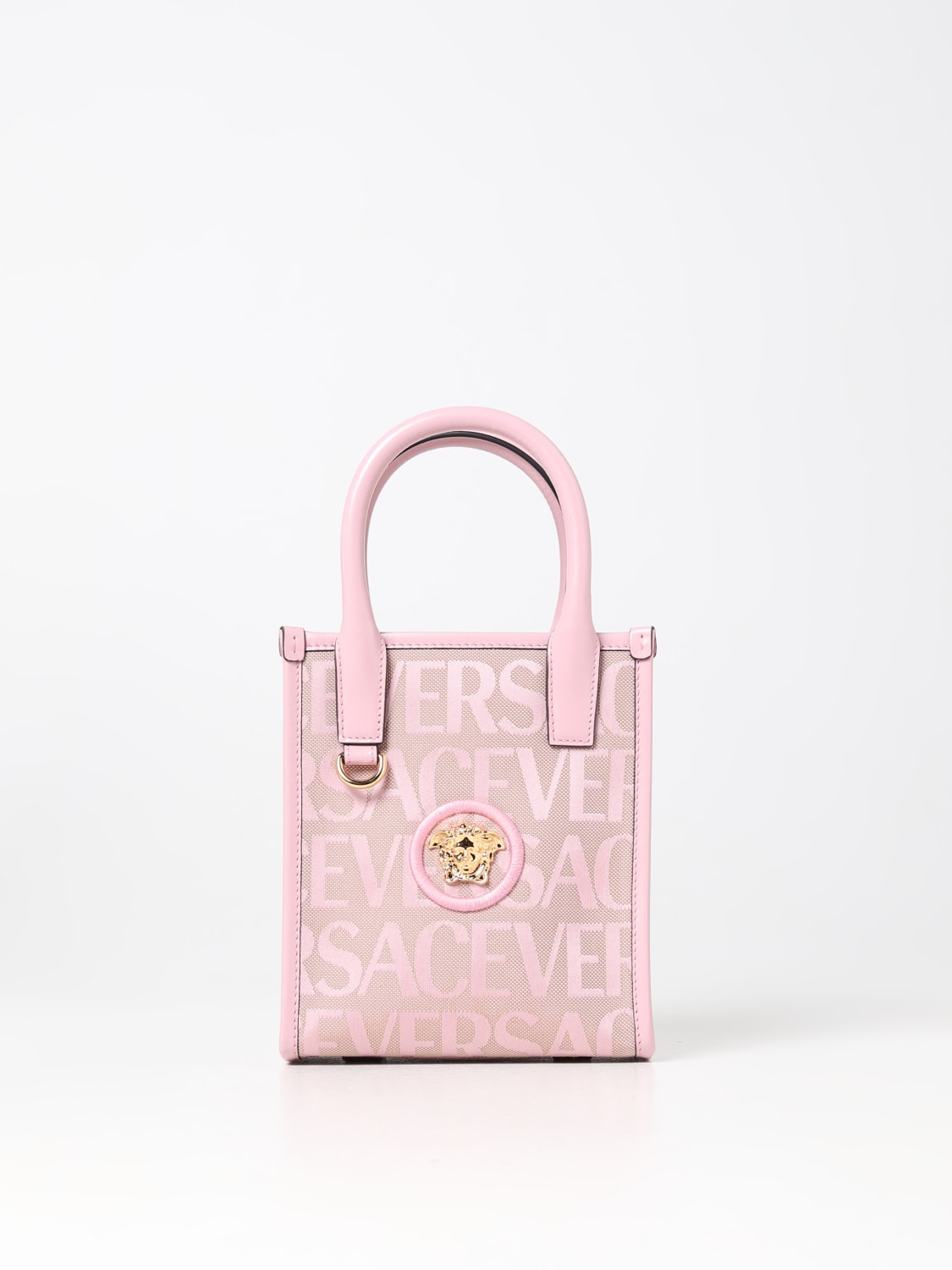 VERSACE: Allover bag in jacquard fabric - Pink