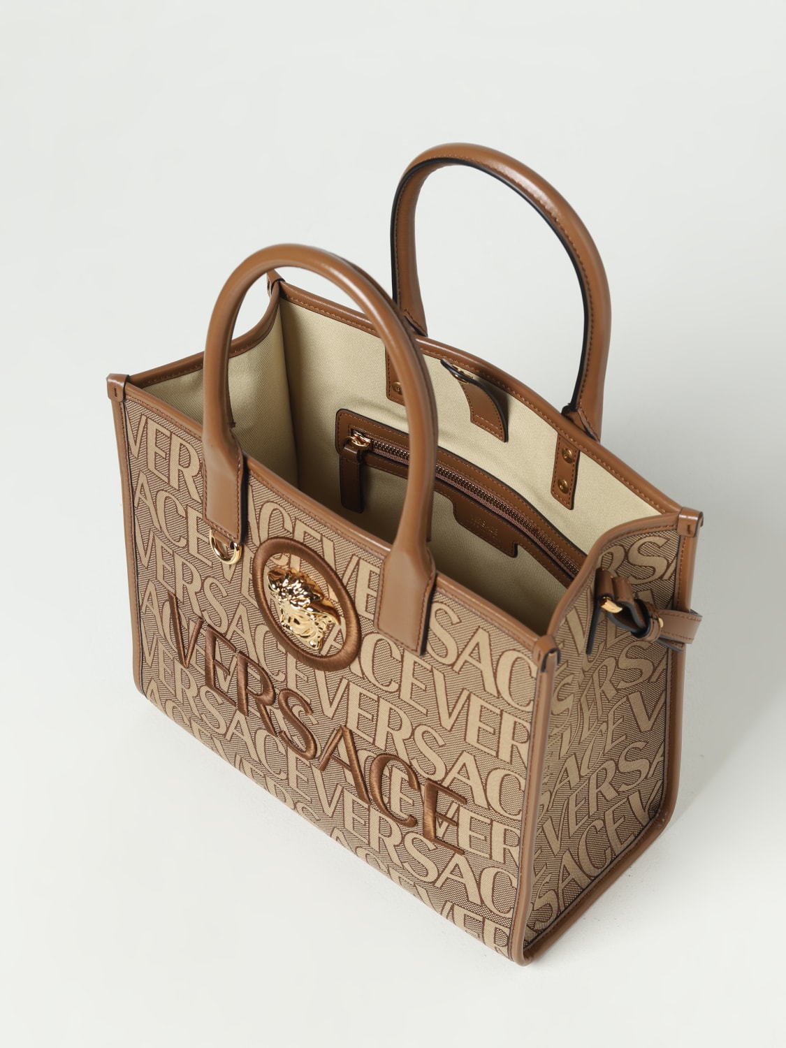Versace Allover Tote Bag in Brown
