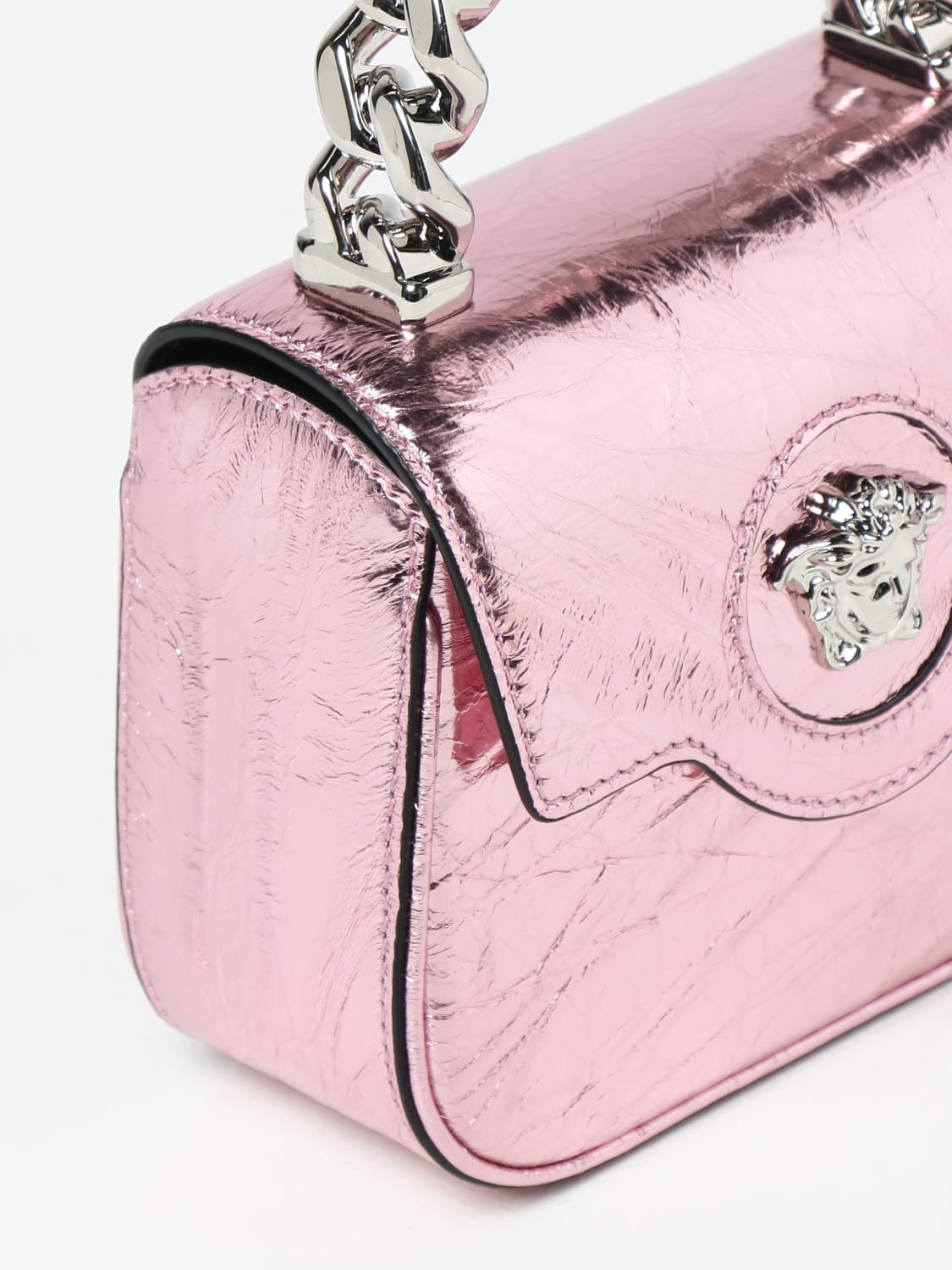 VERSACE: La Medusa bag in laminated leather - Pink