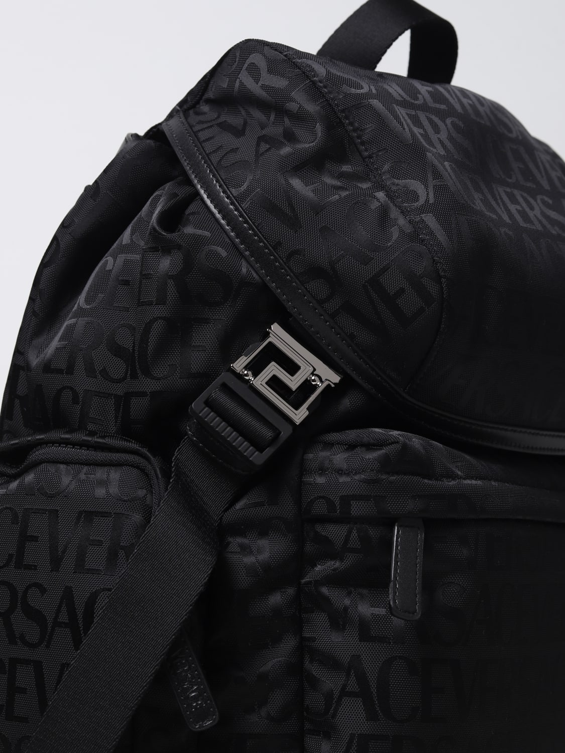VERSACE Allover backpack in nylon with jacquard logo pattern Black