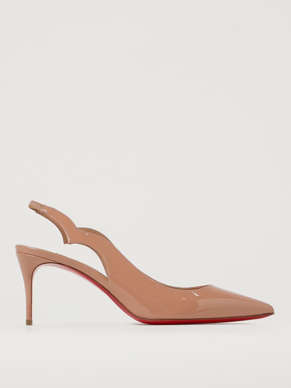 CHRISTIAN LOUBOUTIN: Hot Chick sligbacks in patent leather - Nude | Christian Louboutin high heel shoes at
