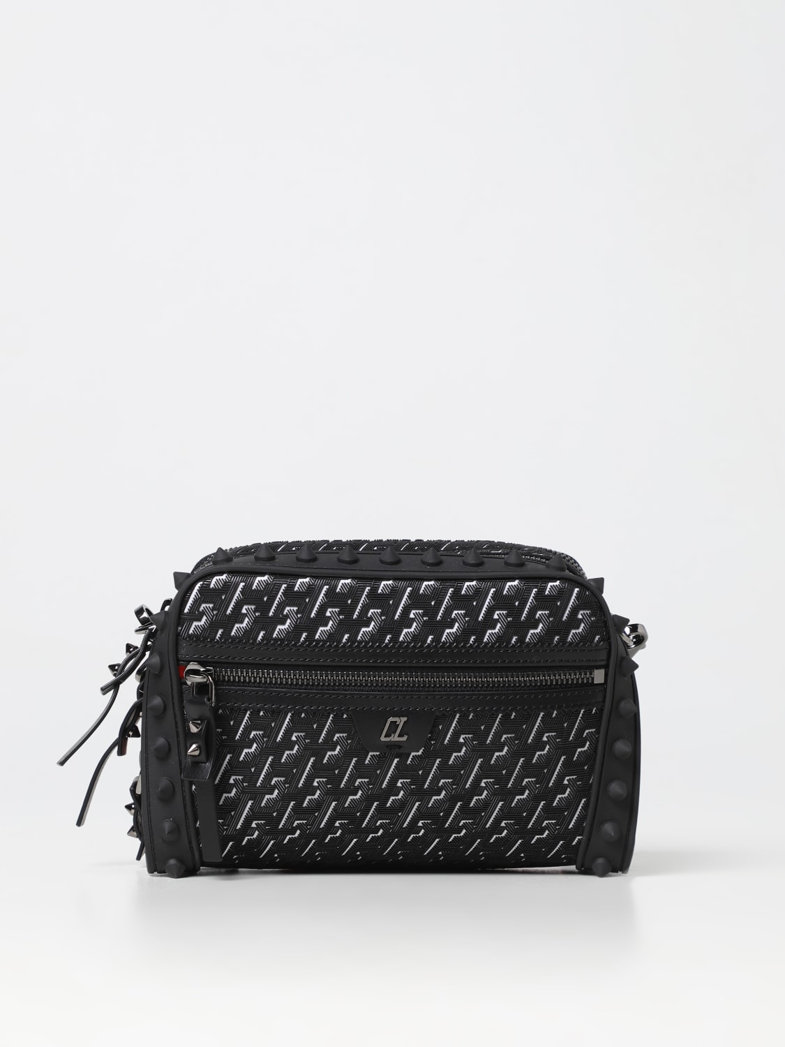 CHRISTIAN LOUBOUTIN: bag in rubberized fabric with all-over monogram - Black