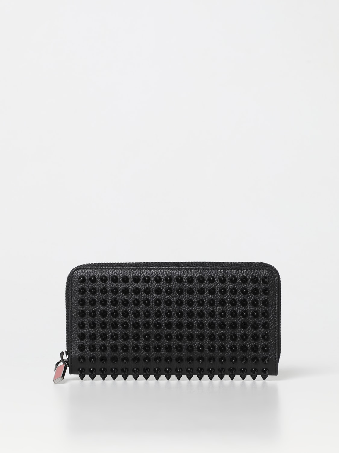 LOUBOUTIN: Panettone Spike in grained leather - Black | Christian Louboutin wallet 1165044 on GIGLIO.COM