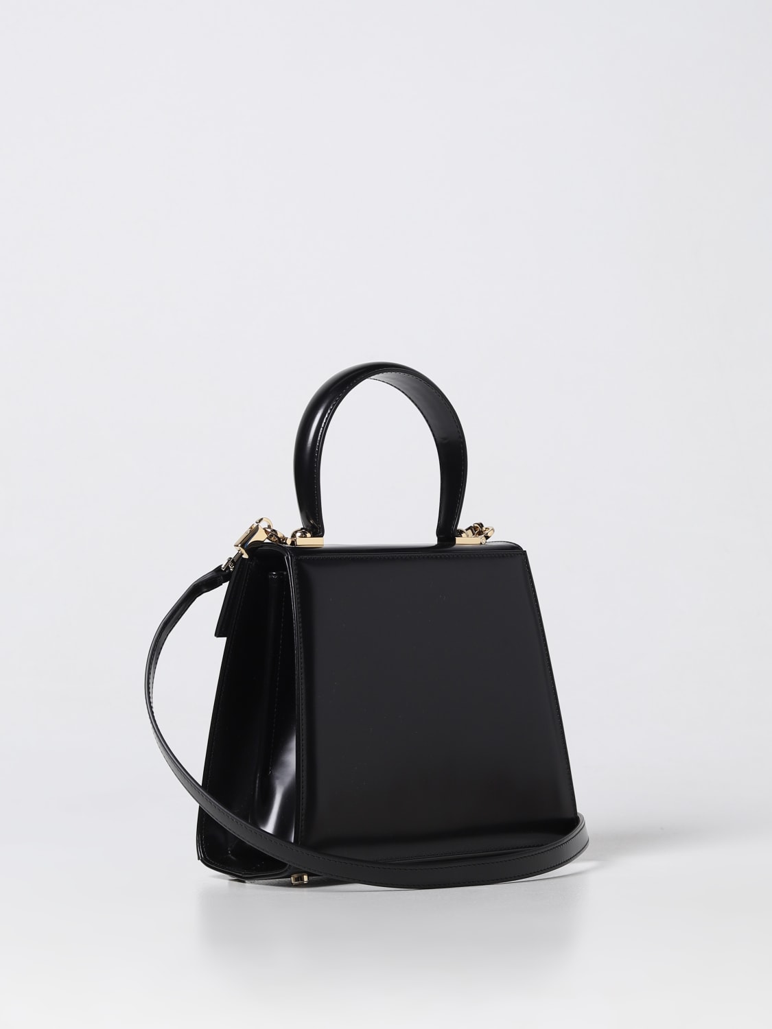FERRAGAMO: Iconic Top Handle bag in leather with Gancini - Black