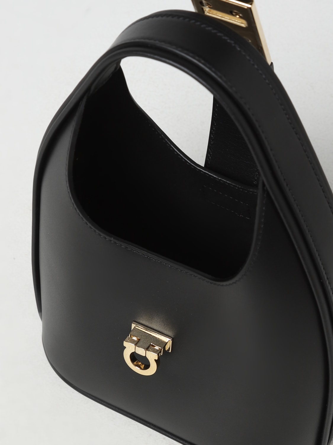 Gancini Mini Leather Clutch in Black - Ferragamo