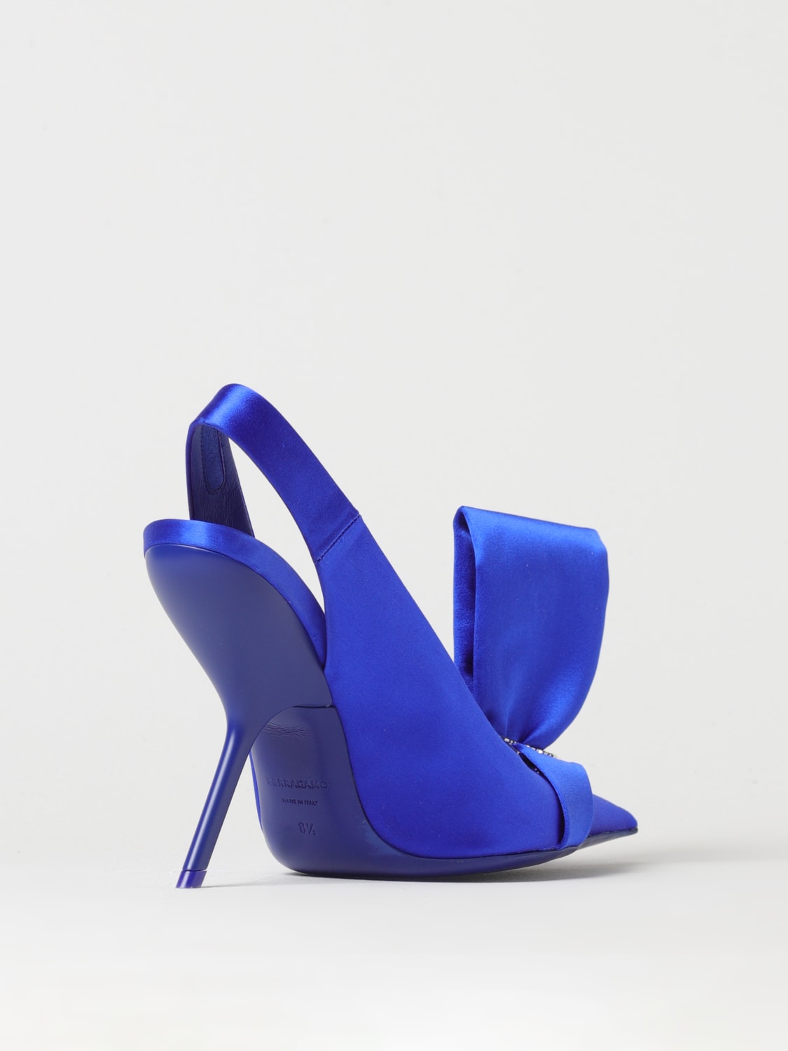 FERRAGAMO: Erica slingbacks in satin with asymmetrical bow - Royal Blue ...