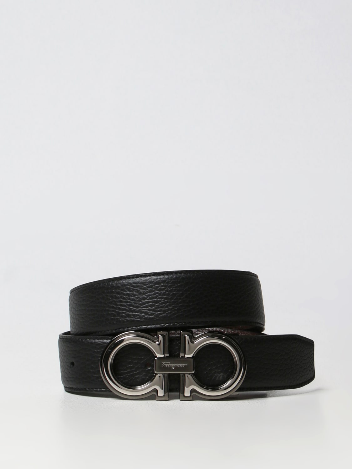 Cintura Ferragamo: Cintura Gancini Ferragamo reversibile in pelle a grana nero 2