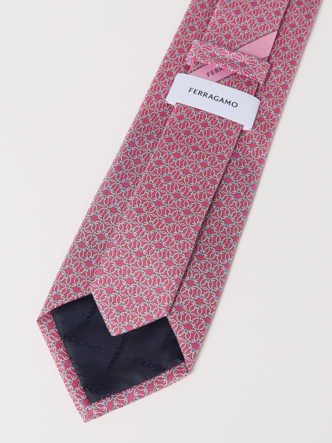 FERRAGAMO: silk tie with Gancini Circle print - Pink | Ferragamo tie ...