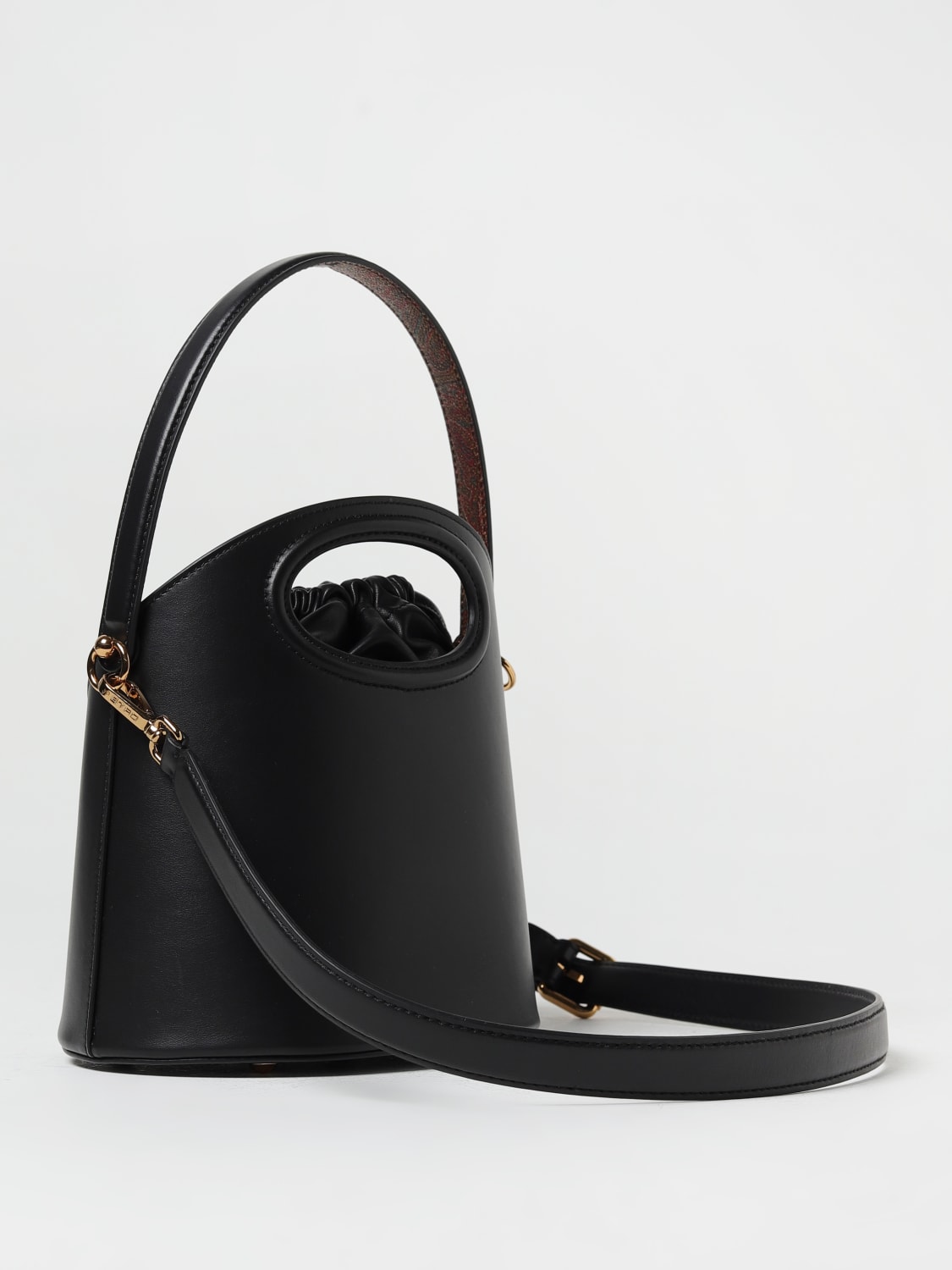 Etro Pegaso Grey/Black Paisley Printed Leather Shoulder Bag w/ Adjustable Strap