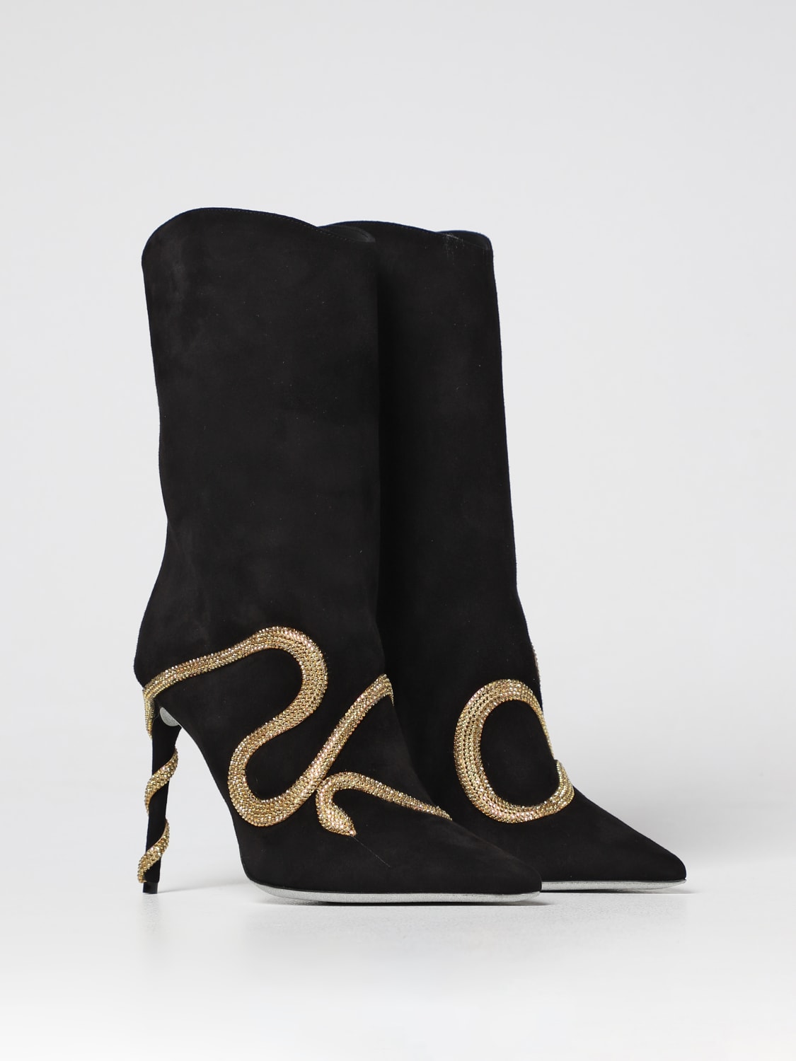 RENE CAOVILLA: Sunshine boots in suede with rhinestone crystals - Black ...