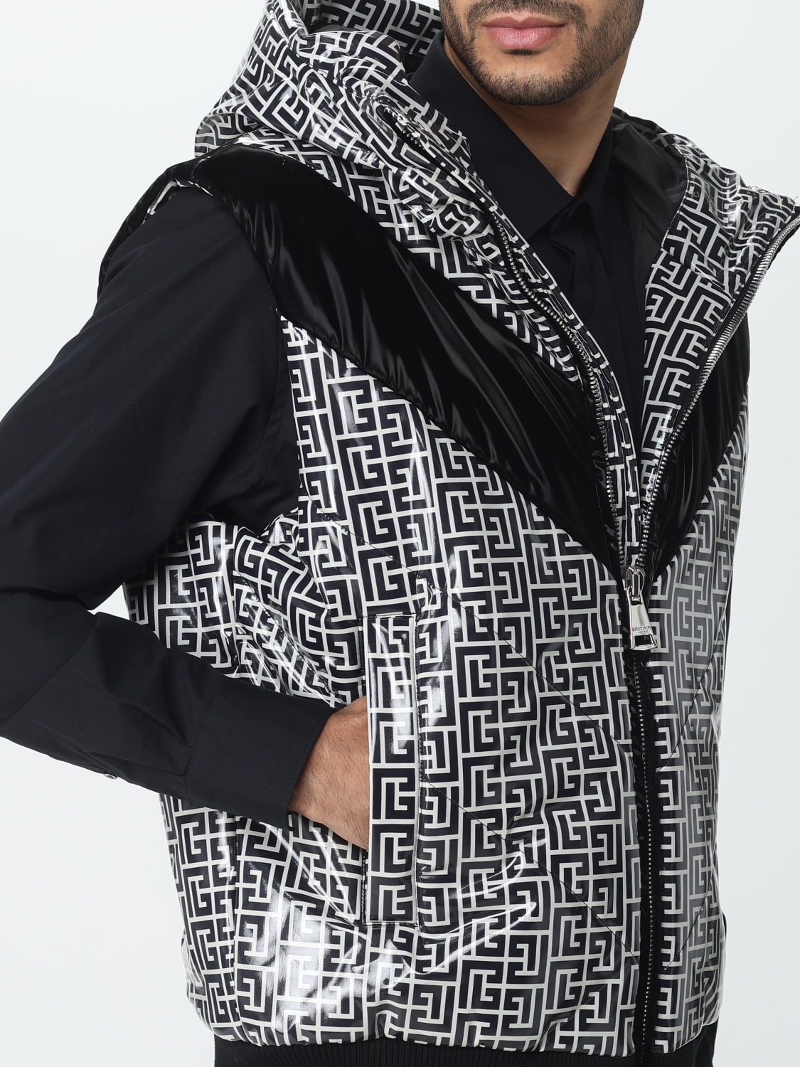 monogram-pattern padded jacket