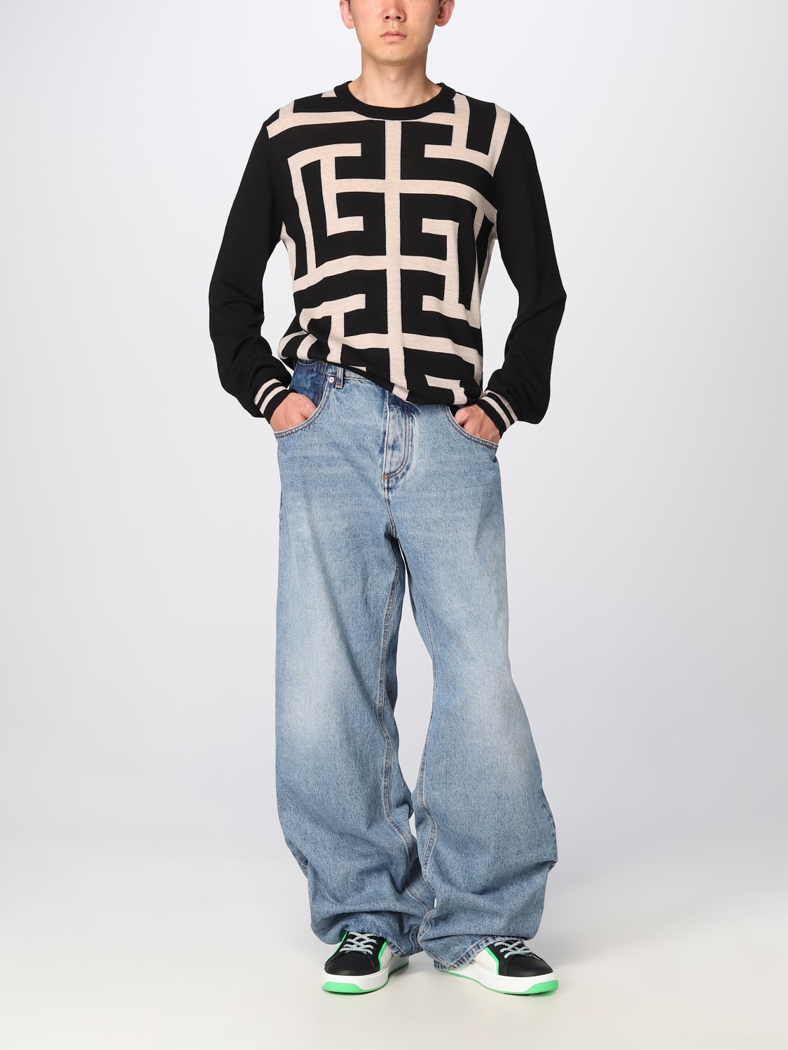 Balmain Wool Sweater with Jacquard Pattern