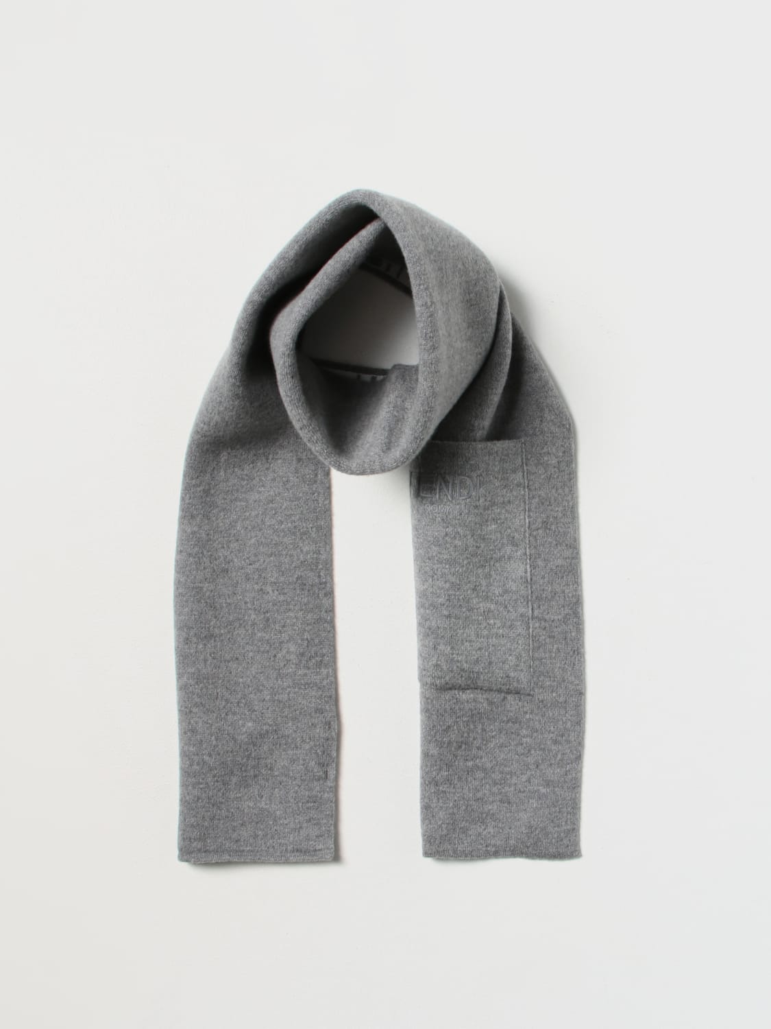 FENDI KIDS: wool scarf with FF jacquard monogram - Grey