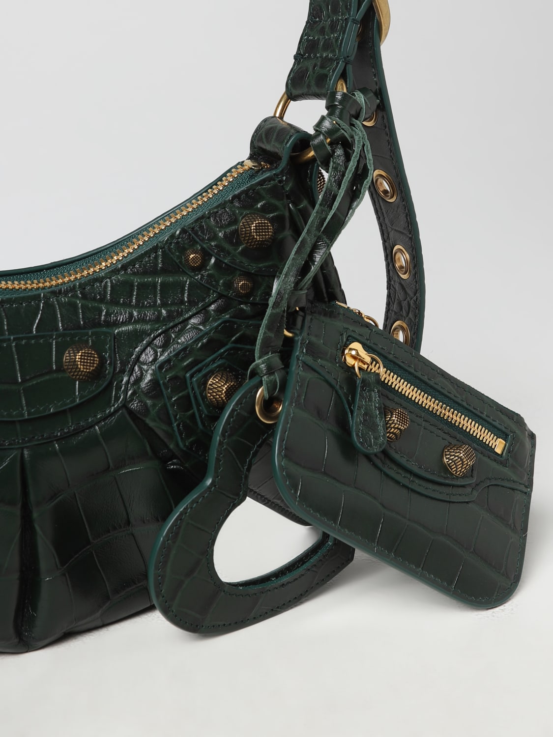 BALENCIAGA: Le Cagole bag in crocodile print leather - Black