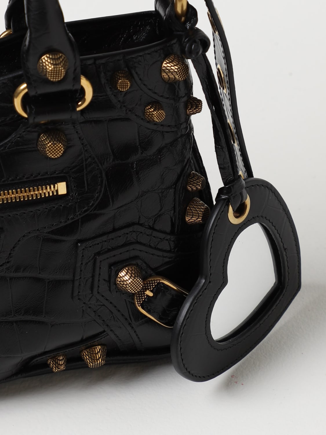 Balenciaga Black Croc Embossed Leather Small Metallic Edge City Bag  Balenciaga