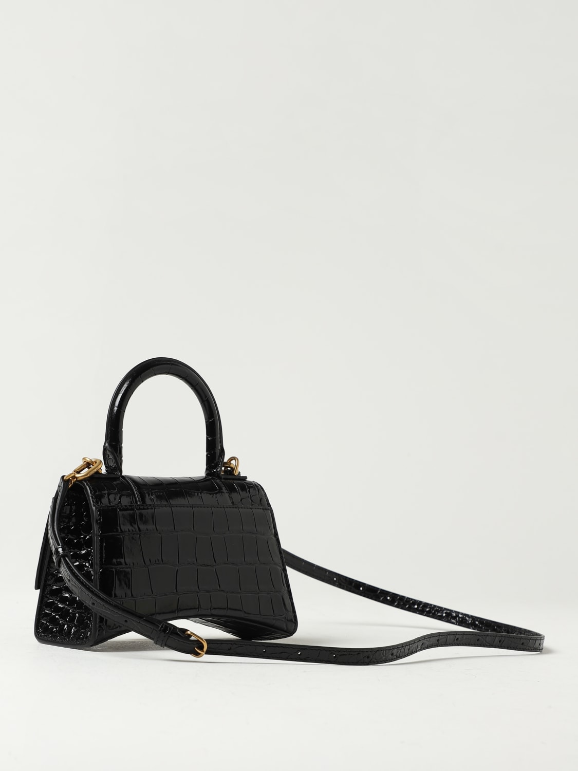 BALENCIAGA: Hourglass XS bag in crocodile print leather - Black